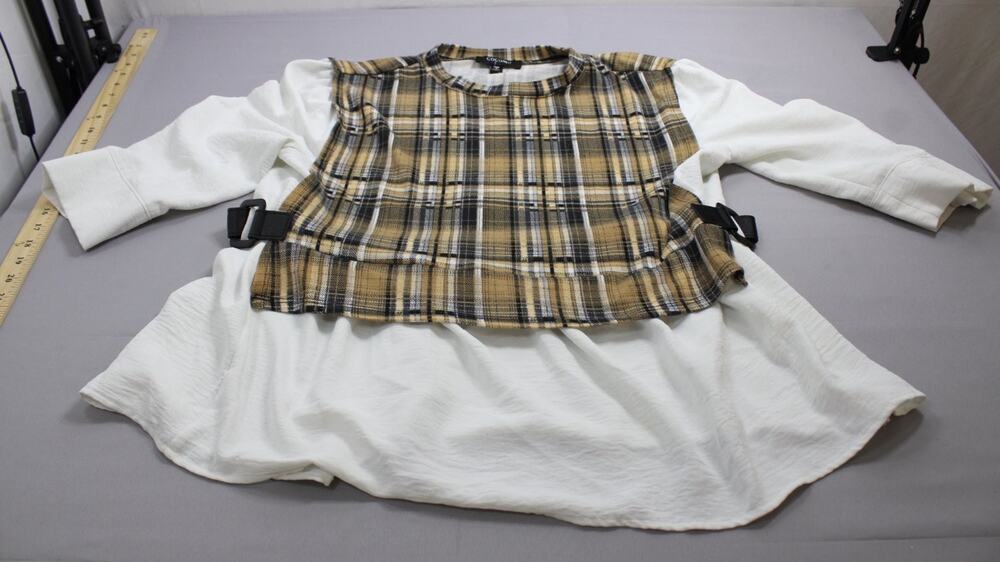 Cocomo Blouse Womens L Plaid Tunic 3/4 Sleeve Layered